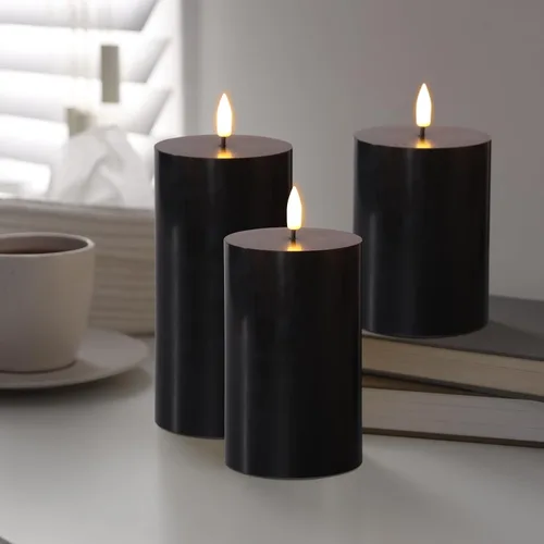 Miniatura 6 de Velas de pilar sin llama negras con control remoto, velas LED parpadeantes de cera que funcionan con pilas, juego de 3 Negro