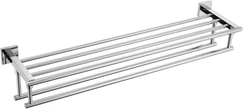 KOKOSIRI Estante para Toallas de Baño, Porta Toallas de 32 Pulgadas con Barras de Toallas Dobles Montado en Pared, Acero Inoxidable Pulido Cromado