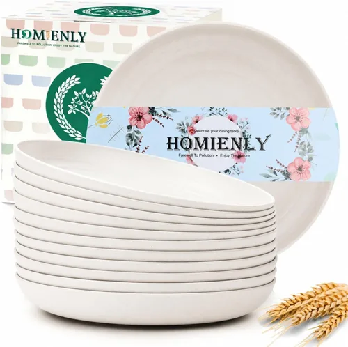 Miniatura 12 de Homienly Party Plates 12 PCS Wheat Straw Deep Plates 9 Inch Plastic Plates Alternative for Salad,Pizza,Hamburger,Unbreakable Kitchen Plates for