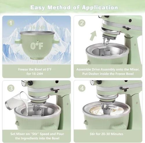 Miniatura 4 de Accesorio para máquina de helado para batidora de pie KitchenAid, tazón para helado para KitchenAid de 4.5QT/ 5QT/ 6QT, máquina de sorbete y gelato