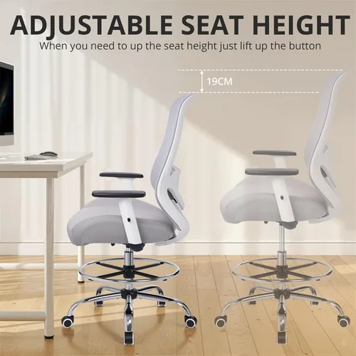 Miniatura 5 de Silla de dibujo de oficina, silla de oficina ergonómica ajustable de altura alta con reposapiés, silla de escritorio con respaldo alto