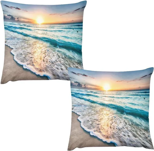 Miniatura 15 de Juego de 2 fundas de almohada con diseño escénico del océano tropical, fundas de almohada para sofá, fundas de almohada de poliéster para sofá