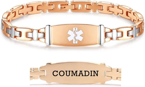 Miniatura 79 de LinnaLove Lady Medical Alert - Pulseras médicas de acero inoxidable para mujer, 7.5 pulgadas