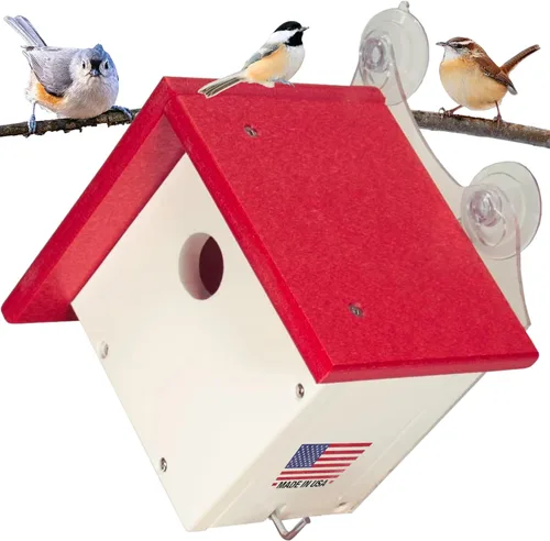 Miniatura 9 de JCs Wildlife Casa Wren de montaje en ventana de madera de polietileno reciclada (negro)