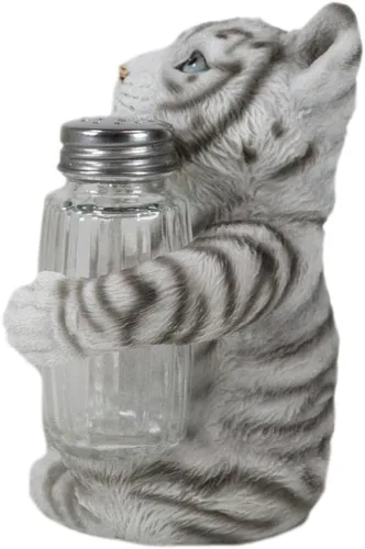 Miniatura 3 de Ebros Gift Selva tropical selva tropical Albino Blanco Bengala Tiger Cub Hugging Salero y Pimentero Estatua Depredador Tigres del Bosque Gatos