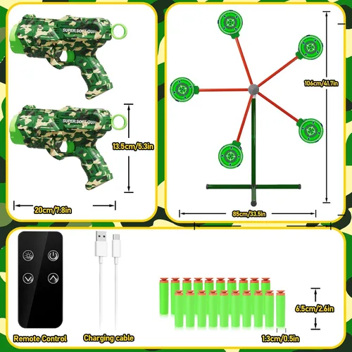 Miniatura 6 de Juegos de disparo de cohetes con objetivo giratorio, 2 pistolas de juguete, 20 dardos de espuma, juguetes para exteriores para niños, para niños