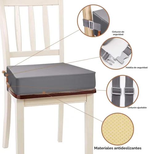 Miniatura 3 de Asiento elevador para niños para mesa de comedor, PU lavable con dobles correas de seguridad, antideslizante, asiento elevador para niños, portátil