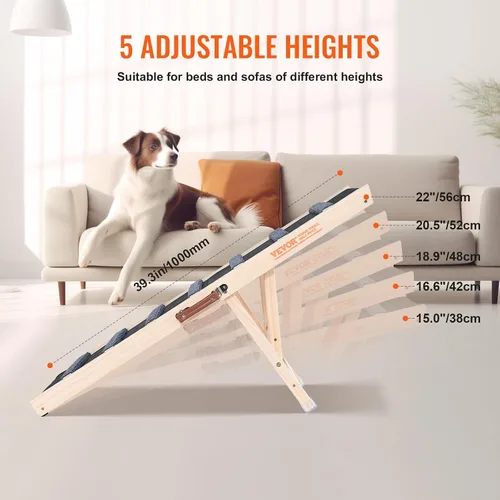 Miniatura 5 de VEVOR Rampa para Perros, Rampa Plegable para Mascotas para Cama, Rampa Ajustable para Perros Pequeños, Grandes, Viejos y Gatos, Rampa de Madera