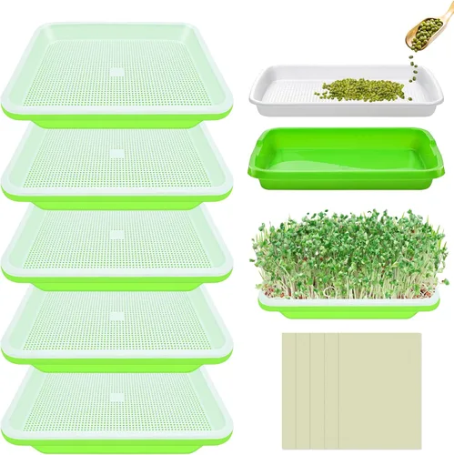 Miniatura 9 de Legigo Paquete de 10 bandejas de germinación de semillas verdes, bandeja de germinación de cultivo sin tierra, bandeja de vivero sin BPA con papel