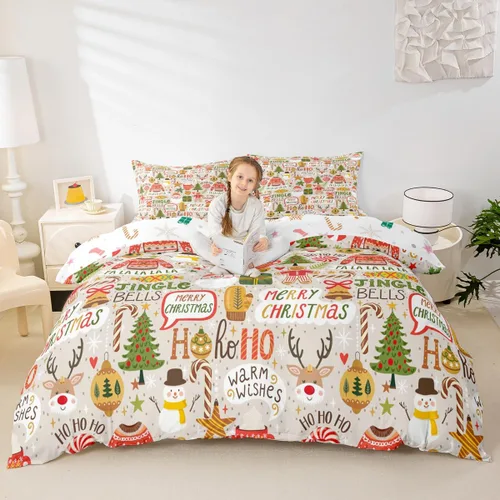 Miniatura 46 de Juego de funda de edredón para niños de Feliz Navidad, tamaño King, juego de ropa de cama de pingüinos de dibujos animados, animales árticos