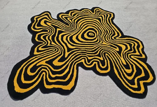 Miniatura 4 de Alfombra de forma irregular con patrón de ilusión copetuda a mano, 100% lana, hecha a mano (color multicolor, 4 x 4 pies)