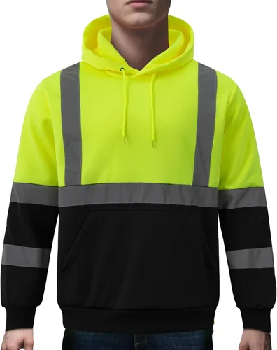 Miniatura 2 de Ubon Hi Vis - Sudaderas con capucha para hombre, alta visibilidad, reflectantes, de seguridad, ropa de trabajo, trabajo, parte inferior negra