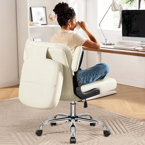 Miniatura 9 de Silla de oficina Criss Cross con respaldo abatible 2 en 1 – Silla ergonómica de cuero PU para sentarse en el suelo, altura ajustable, giro de 360°
