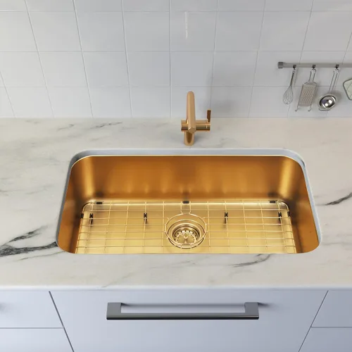 Miniatura 6 de Fregadero de cocina dorado de 30 pulgadas, fregadero de cocina de acero inoxidable SUS304 de montaje inferior, fregadero de cocina grande y profundo