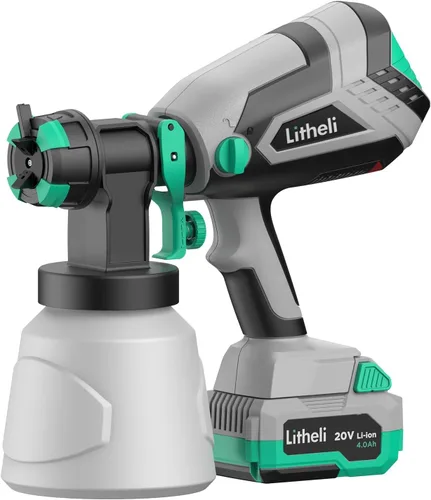 Miniatura 9 de Litheli HVLP - Pulverizador de pintura con motor sin escobillas, pistola de pintura inalámbrica de 20 V con batería de 4.0 Ah y cargador y 4