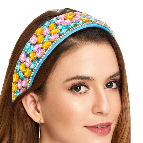 Miniatura 9 de Rhinetsones - Diademas de perlas, diademas anchas moradas para mujer con diadema barroca con cuentas adornadas para fiesta de cumpleaños