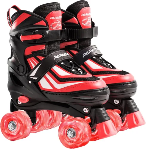 PAPAISON Patines de ruedas para niños y niñas, patines ajustables de 4 tamaños con ruedas iluminadas para niños de 4 a 12 años Rojo