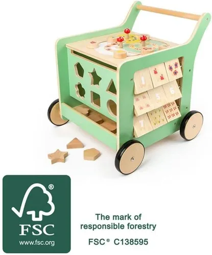 Miniatura 5 de Small Foot Wooden Toys - Andador de madera pastel prémium para bebés y centro de juegos ¡Muévete! Diseñado para niños pequeños de 12 meses