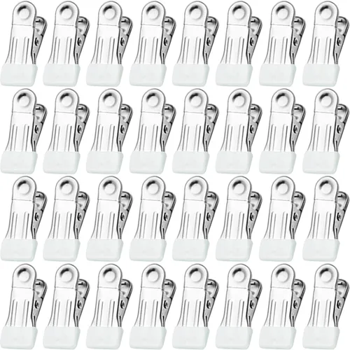 Alfileres de ropa para colgar ropa, paquete de 32 pinzas blancas de acero inoxidable para lavandería, alfileres de ropa resistentes para línea de