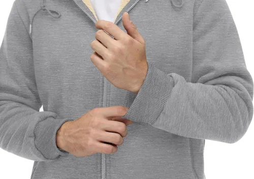 Miniatura 4 de CRYSULLY Chaqueta con forro de sherpa para hombre, con cremallera completa, sudadera con capucha para invierno