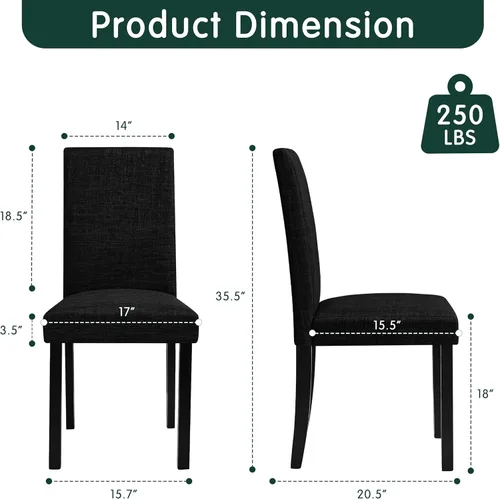 Miniatura 2 de CHUN YI Juego de 2 sillas de comedor tapizadas, sillas de comedor de tela con patas de madera maciza, sillas Parson modernas para cocina