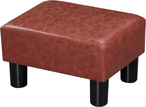 Miniatura 12 de Adeco Reposapiés otomano tapizado de lino de 15.4 pulgadas, pequeño taburete acolchado y asiento decorativo con patas de aspecto de madera, taburete