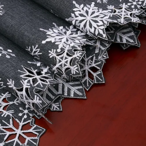 Miniatura 3 de Caminos de mesa bordados de copos de nieve grises para Navidad e invierno (gris, 14 x 69 pulgadas)