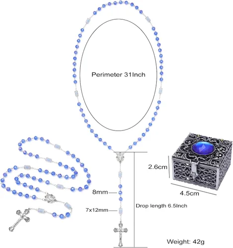 Miniatura 43 de KOMI Rosario de cuentas católicas para mujer, collar de cuentas de rosario con cruz de crucifijo, perlas de cristal, rosario, rosarios, católicos