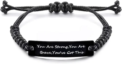 Inspirational Bracelets Cuff Bangle Motivational Quotes Words Engraved, Friend Encouragement Jewery Gift for Men Women Teen Girls Students