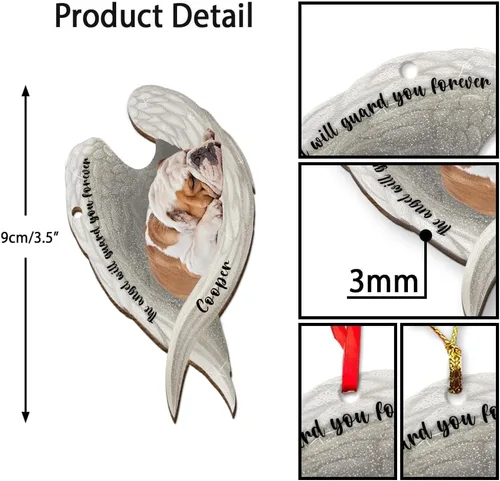 Miniatura 3 de Adorno plano 2D personalizado conmemorativo de perro bulldog – Adorno de memoria de perro, alas de ángel conmemorativas para mascotas, regalo