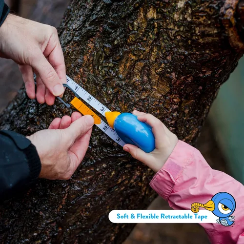 Miniatura 14 de Handy Famm Cinta métrica de pájaro azul de 8 pies para niños, herramienta educativa STEM con nivel, transportador, diseño retráctil, juguete