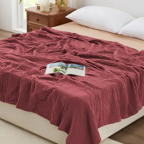Miniatura 19 de Love's cabin - Manta de muselina de 6 capas 100% algodón, 90"x90", manta de muselina tamaño queen para sofá o cama, de algodón de gasa ligera y Beige