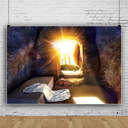 Miniatura 2 de Leowefowa Telón de fondo de Pascua de Resurrección de Jesús de tela suave y duradera, 5 x 3 pies, control remoto de salida del sol, cruz sagrada