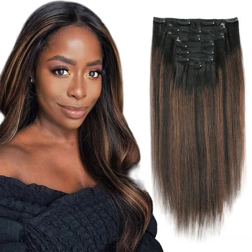 Miniatura 12 de ABH AMAZINGBEAUTY HAIR Extensiones de cabello lacio rizado con clip para mujeres negras, color natural, extensiones de cabello humano virgen