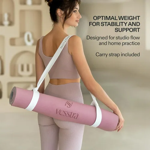 Miniatura 7 de Esterilla de yoga premium – Agarre de poliuretano antideslizante activado por el sudor I Base de goma natural I 0.157 in para yoga, pilates y Rosa