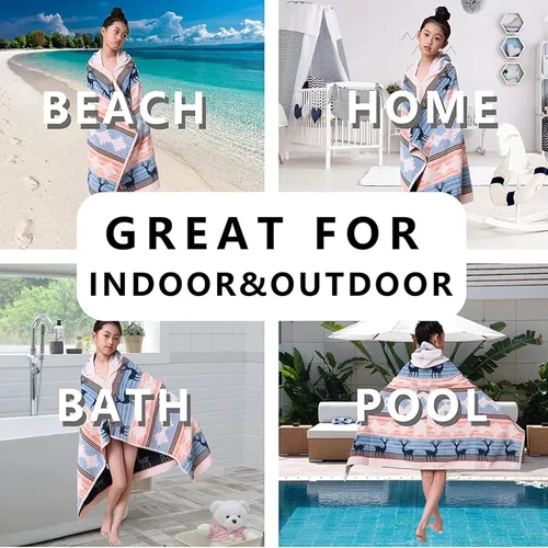 Miniatura 7 de Toallas de baño para niños, toallas para niños y niñas con capucha para playa, baño, piscina, toallas de natación de 30 × 50 PULGADAS de gran Alce