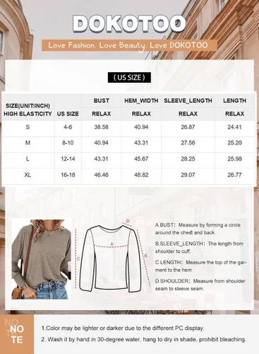 Miniatura 6 de Dokotoo Long Sleeve Tops for Women 2024 Spring Fashion T Shirts for Women Crewneck Casual Loose Shirts Basic Tee