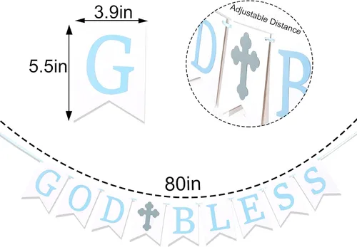 Miniatura 2 de WAUAO Cartel de God Bless – Bautismo, baby shower, primera comunión, decoración de fiesta de accesorios de fotos