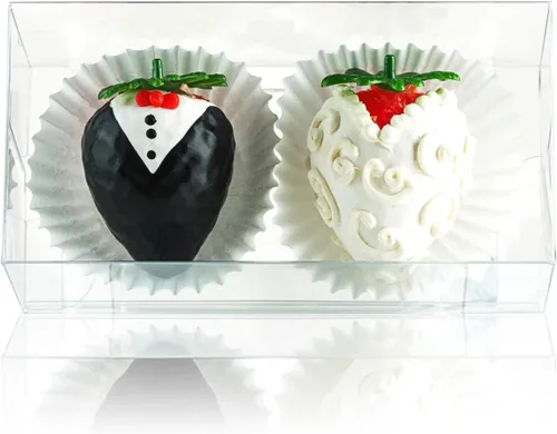 Miniatura 7 de RomanticBaking - Cajas de fresas cubiertas de chocolate transparente, paquete de 50 4 1/2" x 2 1/4" x 2", para 2 macarrones, para 4 panaderías