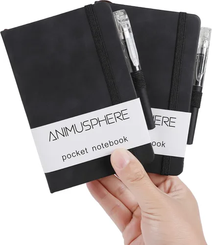Miniatura 10 de 2Pack Cuaderno de Bolsillo Pequeño Cuaderno Diario 4 pulgadas x 5.7 pulgadas 200 Páginas Cubierta de Cuero Con Porta Lápiz Marcador de Páginas Negro