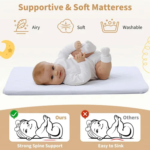Miniatura 7 de Cuna de bebé 5 en 1, cuna de noche ajustable de 6 alturas para bebé, cuna mecedora con cómodo colchón y ruedas bloqueables, cesta de almacenamiento