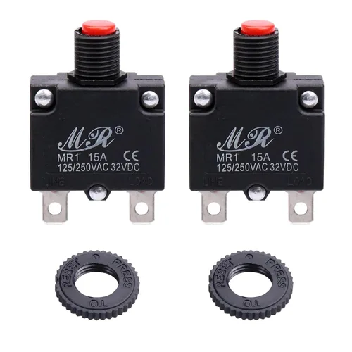 Miniatura 2 de Interruptores térmicos de 15 amperios, 125/250 V CA 32 V CC, botón de reinicio manual, protector de sobrecarga, interruptor de disyuntor de 15 A