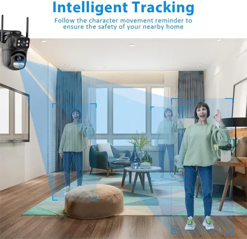 Miniatura 5 de Cámara de seguridad al aire libre 2.4G WiFi cámaras de seguridad para el hogar al aire libre enlace de doble lente 360° vista con tarjeta SD 128G