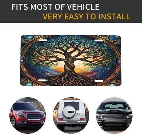 Miniatura 6 de Árbol de la vida - Placa de matrícula colorida abstracta divertida de aluminio para placas delanteras decorativas, impermeables, sin óxido, A