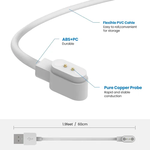 Miniatura 6 de Compatible con Woneligo W13 cargador de reloj inteligente 23.6 in, cable portátil USB, cable de carga magnético, cargador de repuesto para cargador