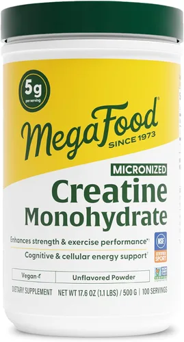 MegaFood Polvo de monohidrato de creatina micronizado - Polvo sin sabor para después y antes del entrenamiento para hombres y mujeres - Apoyo al