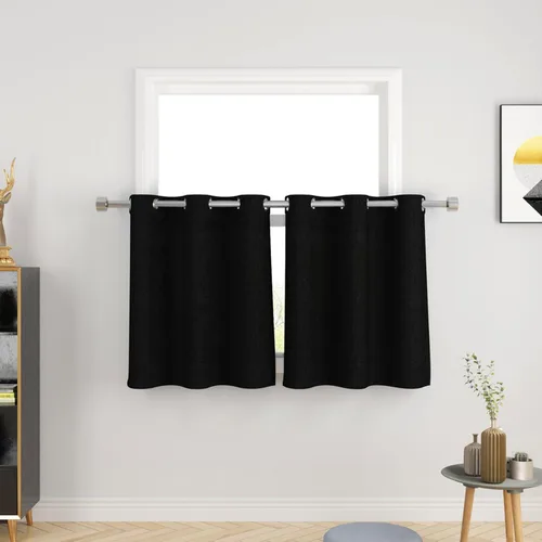 UPOPO Cortinas de niveles de cocina negras de privacidad de lino texturizado de 24 pulgadas de largo, cortinas de café sobre el fregadero, cortinas