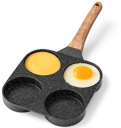 Miniatura 10 de Sartén antiadherente para freír huevos de 4 tazas con acabado de mármol blanco y granito, sartén para panqueques, libre de PFOS y PFOA, aluminio