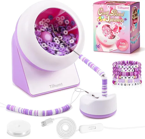 Miniatura 8 de Tilhumt Girador de cuentas de arcilla, giratorio eléctrico de cuentas para hacer joyas, fabricante de pulseras de amistad con aguja y cuerda
