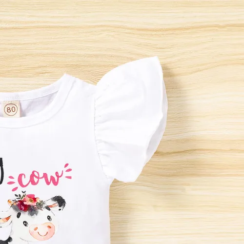 Miniatura 18 de Conjunto de ropa para bebé niña de 1er cumpleaños con mangas con volantes + pantalones cortos estampados + diadema para tartas